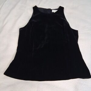Vintage‎ Ann Taylor Black Silk Blend Velvet Bling Button Back Tank Womens Size 8